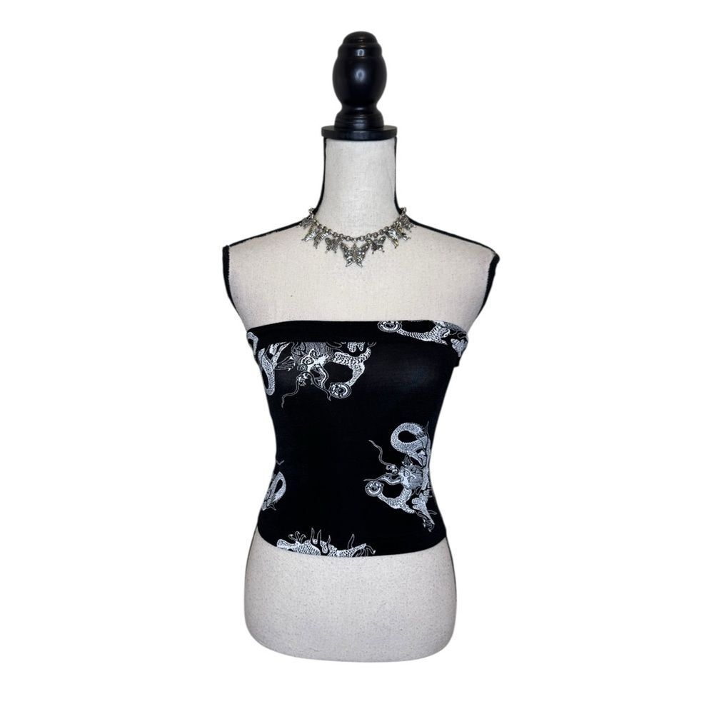 Y2K A. Byer Black + White Slinky Dragon Print Tube Top Size Medium